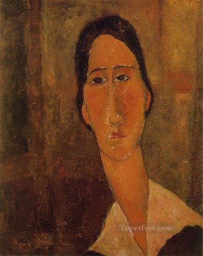  1919 Works - jeanne hebuterne with white collar 1919 Amedeo Modigliani